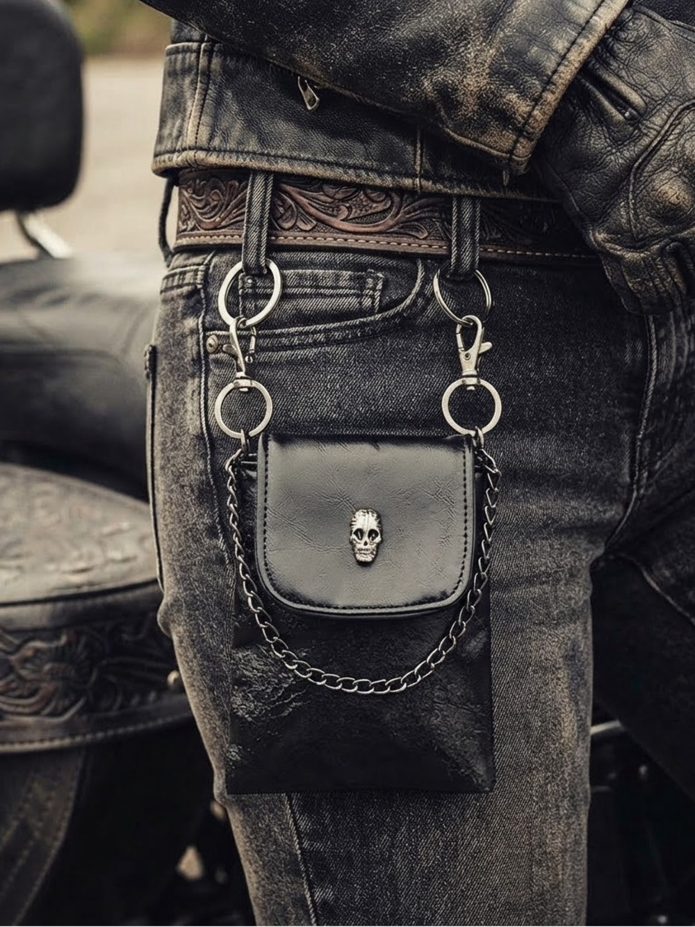 Black Skull Accent Crossbody Bag with Chain